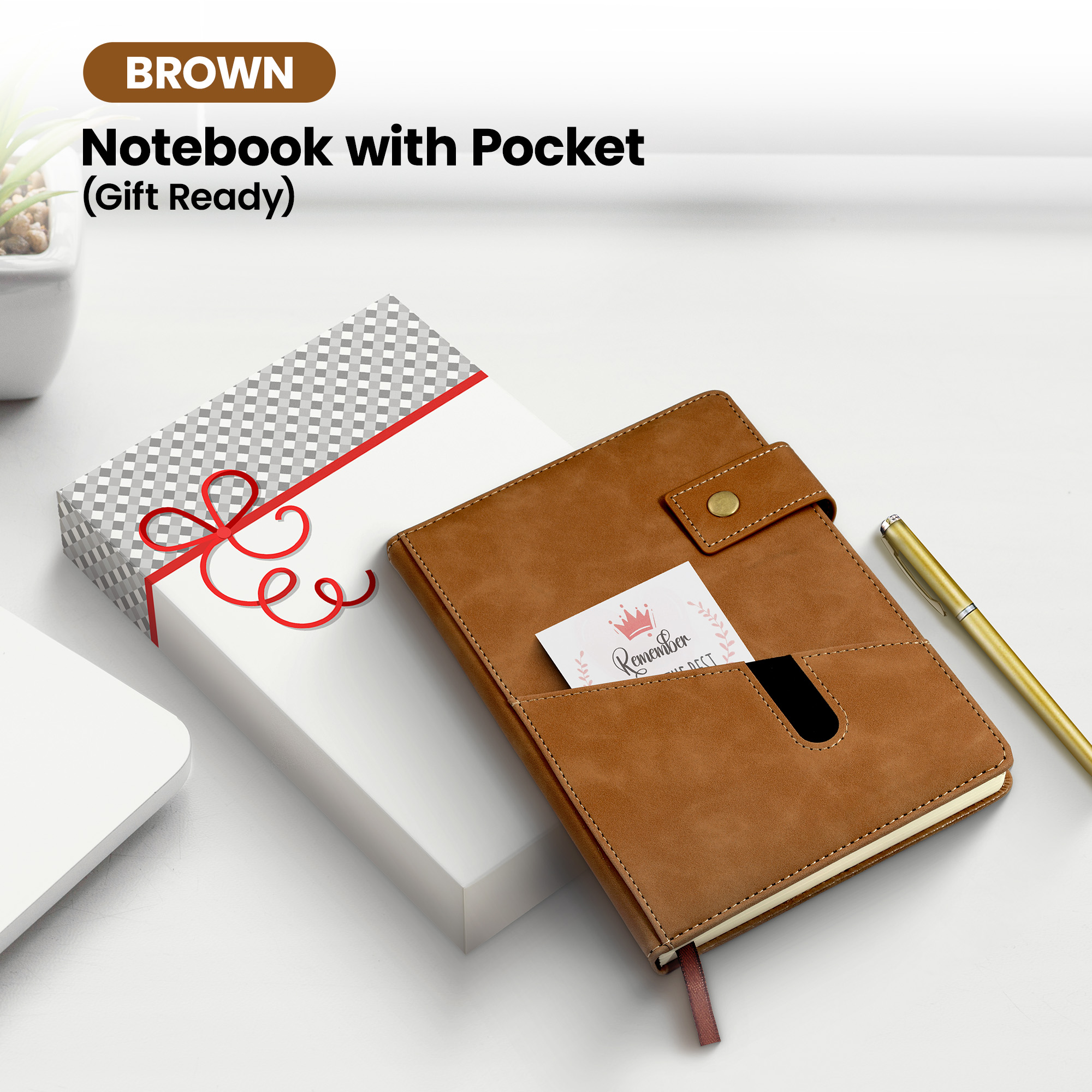 Notebook with Pocket and Pen - Brown